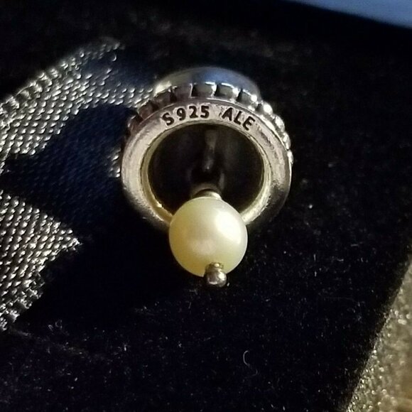 NEW PANDORA Sterling Silver *RETIRED & RARE* WEDDING BELL HANGING PEARL 790517P - Picture 3 of 7